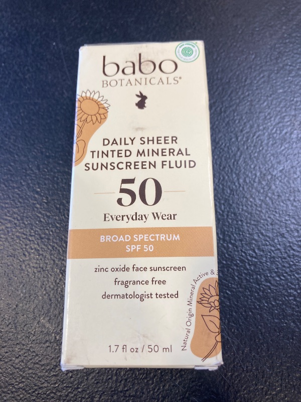 Photo 1 of Babo Botanicals Daily Sheer Tinted Mineral Sunscreen Fluid SPF50 - Natural Zinc Oxide - Passion Fruit Oil - Golden-Hued Tint - Fragrance Free - Ultra-Lightweight - For Face - For all ages