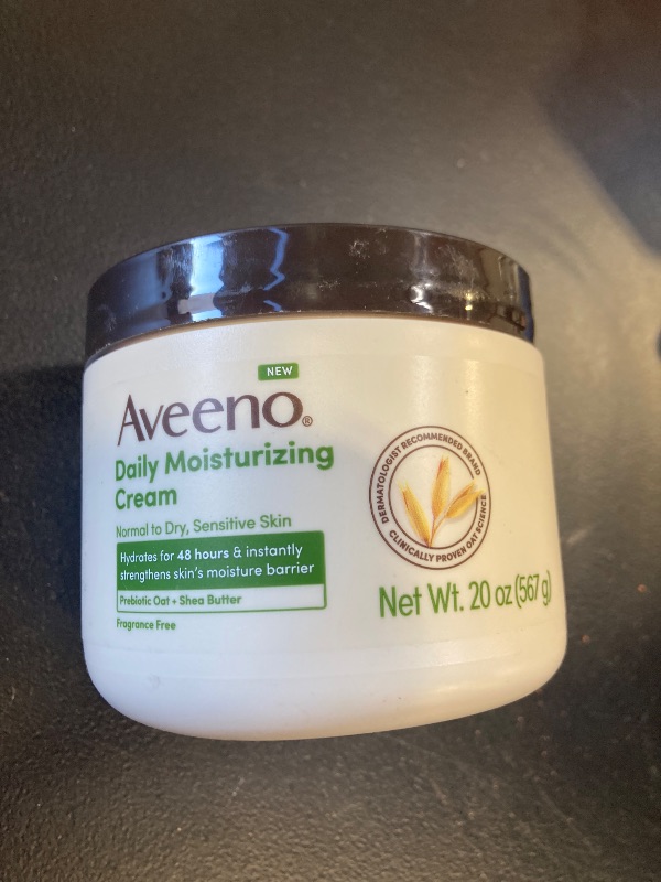 Photo 1 of Aveeno Daily Moisturizing Cream with Prebiotic Oat & Shea Butter, Body, Face & Hand Cream for Normal to Dry, Sensitive Skin Hydrates for 48 Hours, Fragrance Free & Non-Comedogenic, 20 Oz