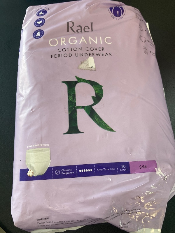 Photo 1 of Rael Organic Cotton Cover Overnight Underwear - Panty Style Pad, Unscented, Disposable Period Underwear, Postpartum, Teen, Maximum Coverage (Size S-M, 20 Count)