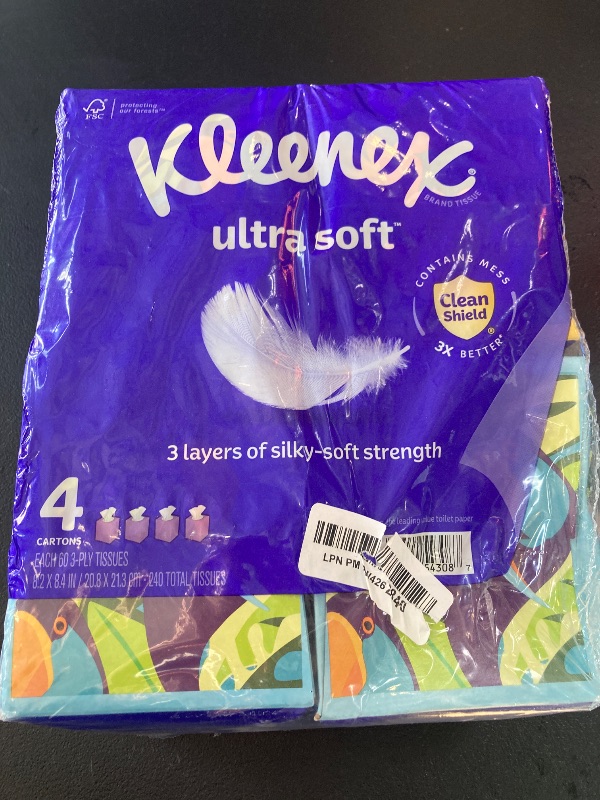 Photo 1 of Kleenex Ultra Soft Facial Tissues, 4 Cube Boxes, 60 Tissues per Box, 3-Ply (240 Total), Packaging May Vary
