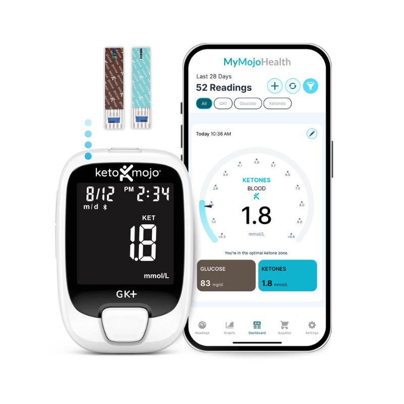 Photo 1 of KETO-MOJO GK+ Bluetooth Glucose & Ketone Testing Kit + Free APP for Ketosis & Diabetes Support. 20 Blood Test Strips (10 Each), Meter, 20 Lancets, Lancing Device, and Control Solutions