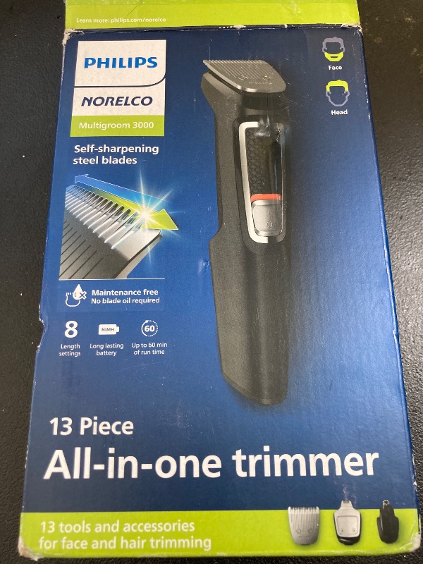 Photo 1 of Norelco Philips Multi Groomer All-in-One Trimmer Series 3000-13 Piece Mens Grooming Kit for Beard, Face, Nose, Ear Hair Trimmer and Hair Clipper - NO Blade Oil Needed, MG3740/40