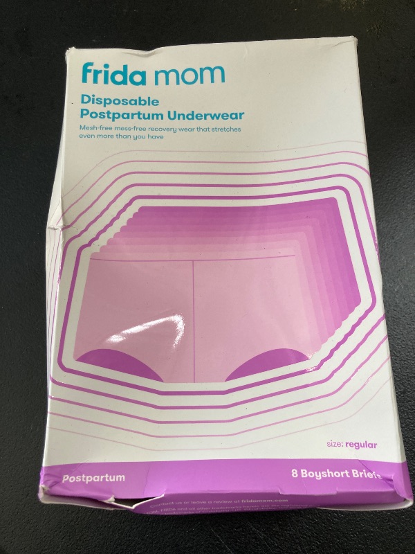 Photo 1 of Frida Mom Women's Postpartum Underwear, Disposable Boyshort Underwear, Seamless with Stretchy Support, Postpartum Essentials, Size Regular (Waist 28"-42" Stretched), 8 Count, Grey