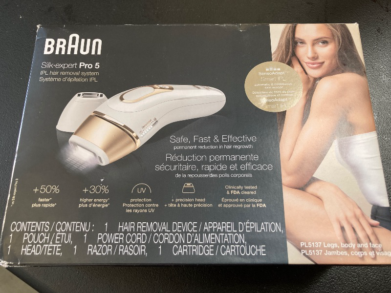 Photo 1 of Braun IPL at Home Laser Hair Removal for Women and Men, Silk Expert Pro 5 PL5137 with Venus Swirl Razor, Permanent Visible Hair Reduction in Hair Regrowth for Body & Face, Corded, PL5137