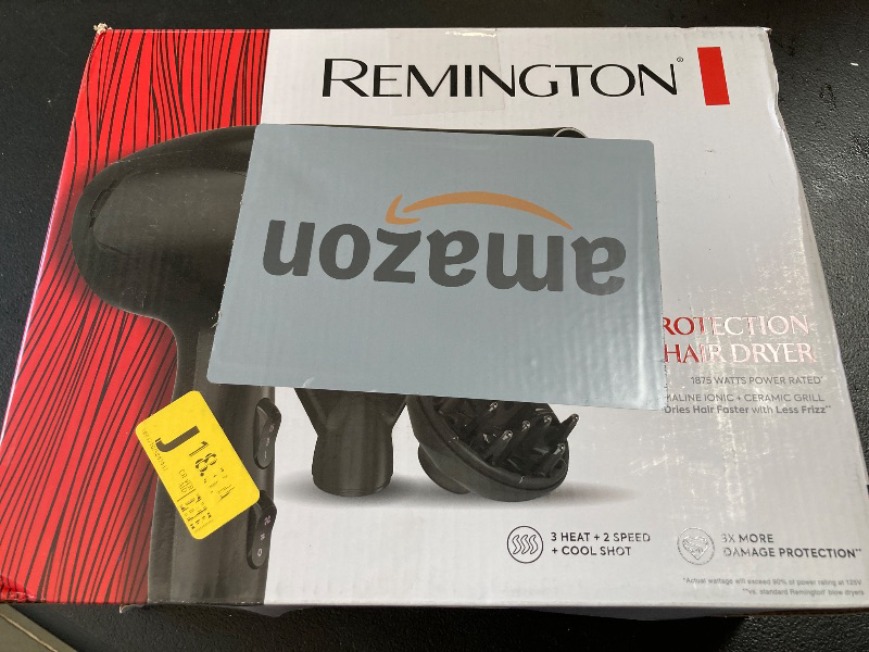 Photo 1 of Remington Damage Protection Hair Dryer with Ceramic Ionic Tourmaline Technology, Black, Diffuser and Concentrator, 3 Piece Set