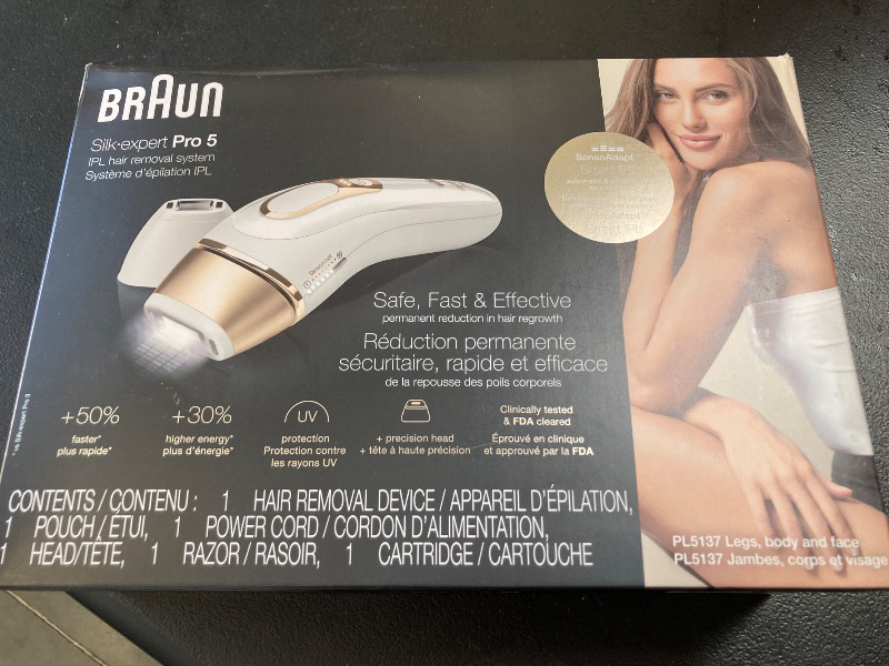 Photo 1 of Braun IPL at Home Laser Hair Removal for Women and Men, Silk Expert Pro 5 PL5137 with Venus Swirl Razor, Permanent Visible Hair Reduction in Hair Regrowth for Body & Face, Corded, PL5137