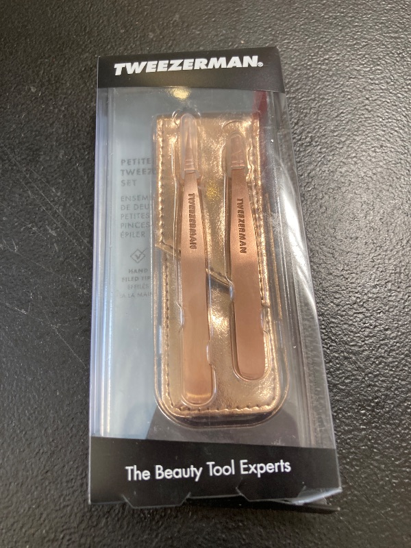 Photo 1 of Tweezerman Rose Gold Petite Point and Slant Tweezer Set with Travel Case
