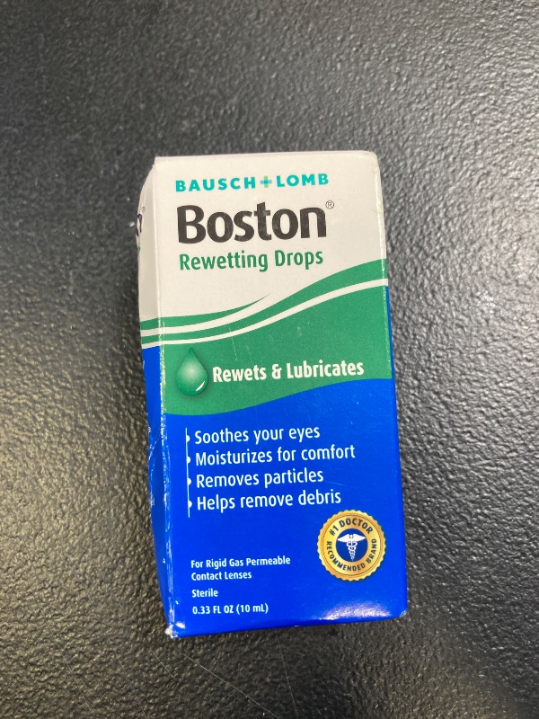Photo 1 of Boston Rewetting Drops for Rigid Gas Permeable (RGP) Lens, Moisturizes & Soothes Eyes, Removes Debris & Particles, Restores Tear Layer, 0.33 Fl Oz