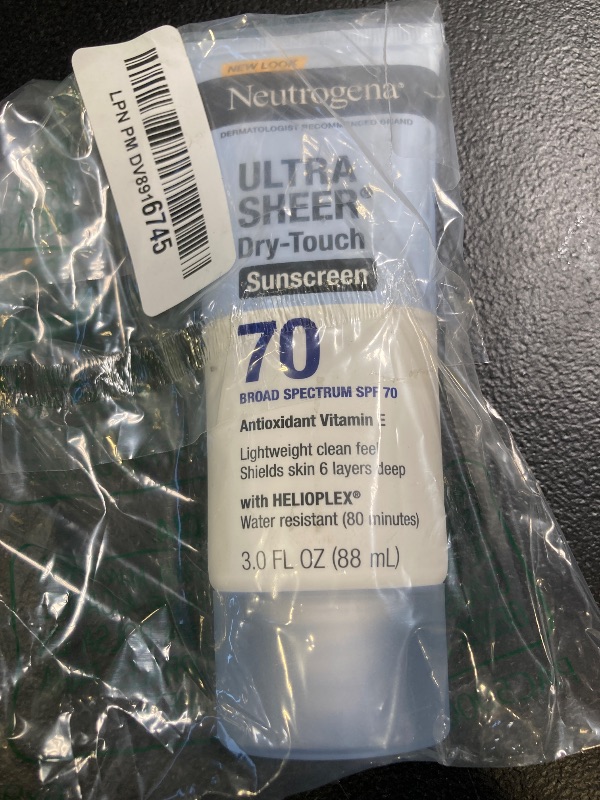 Photo 1 of Neutrogena Ultra Sheer Dry-Touch Water Resistant and Non-Greasy Sunscreen Lotion with Broad Spectrum SPF 70, 3 Fl Oz (Pack of 1)