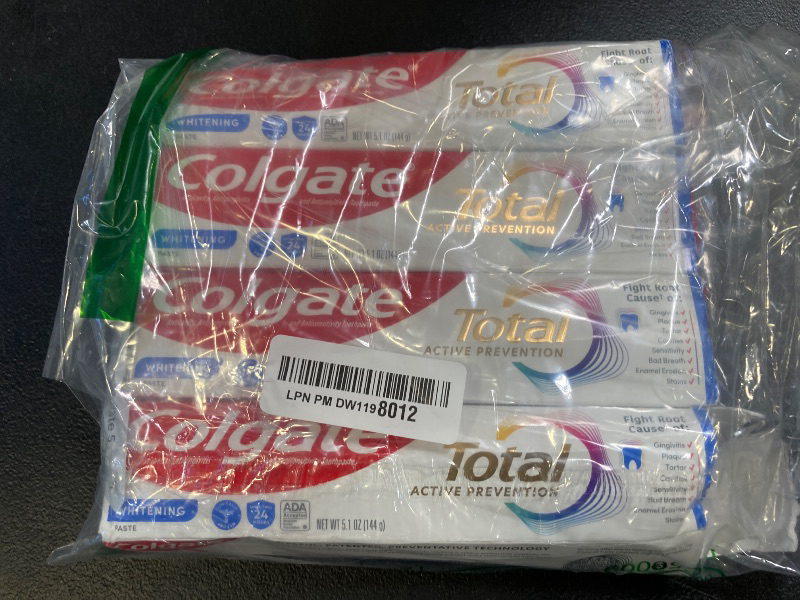 Photo 1 of Colgate Total Whitening Toothpaste with Fluoride, 10 Benefits Including Sensitivity Relief and Stain Removal, Mint, 5.1 ounces (4 Pack)