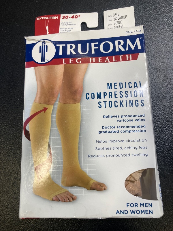 Photo 1 of Truform 30-40 mmHg Compression Stockings for Men and Women, Knee High Length, Open Toe, Beige, 2X-Large