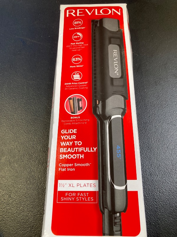 Photo 1 of Revlon Copper Smooth Hair Flat Iron | Frizz Control for Fast and Shiny Styles, (XL 1-1/2 in)