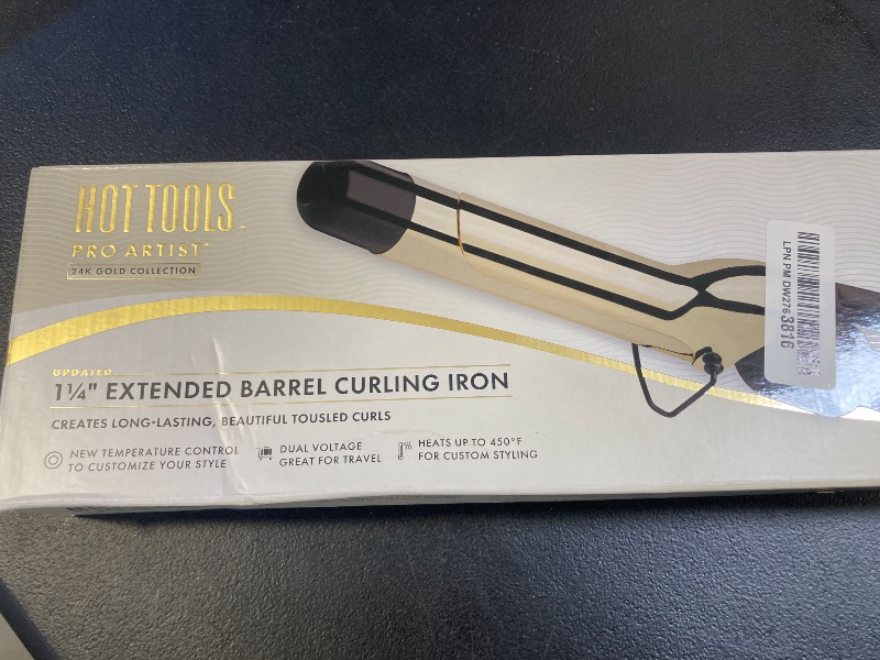Photo 1 of HOT TOOLS 24K Gold Professional 1 1/4" Extended Barrel Curling Iron with Clamp for Tousled Curls - 24K Gold Technology for Long-Lasting Results & Longer Barrel for Easy Styling