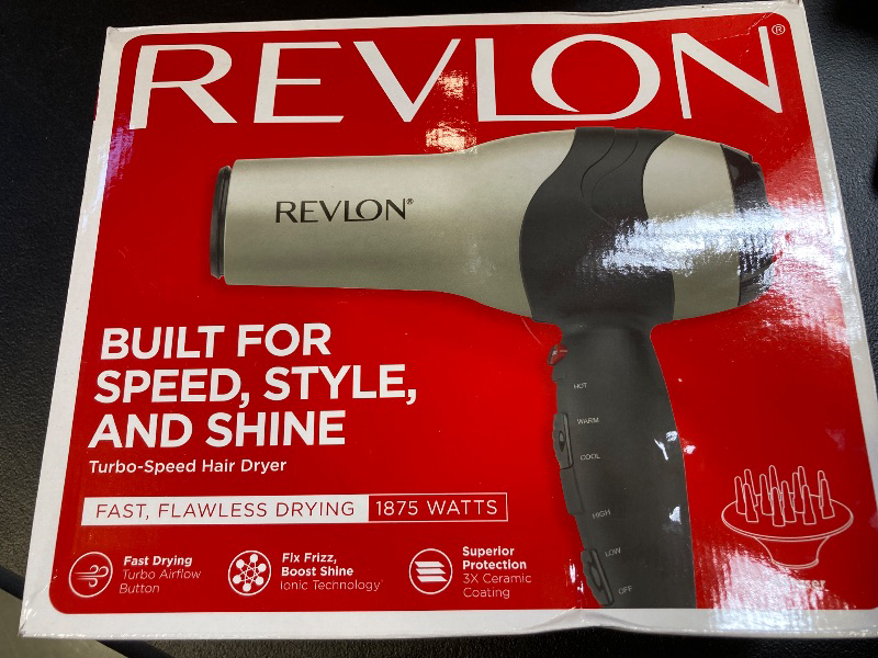 Photo 1 of REVLON Turbo Hair Dryer with Advanced Ionic Technology, Ceramic Coating | Turbo Heat and Cold Shot Features, 1875 Watts for Fast Drying and Shine (Silver)