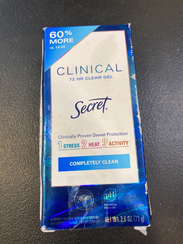 Photo 1 of Secret Clinical Strength Antiperspirant Deodorant for Women, 3X Stress Protection, 72hr Sweat & Odor Protection, PH Balancing Minerals, Clear Gel, Completely Clean Scent, 2.6 oz