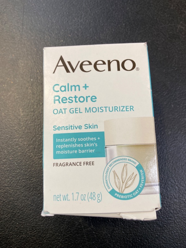 Photo 1 of Aveeno Calm + Restore Oat Gel Facial Moisturizer for Sensitive Skin, Fast-Absorbing, Soothing Lightweight Gel Cream with Prebiotic Oat & Feverfew, Fragrance-Free & Hypoallergenic, 1.7 oz