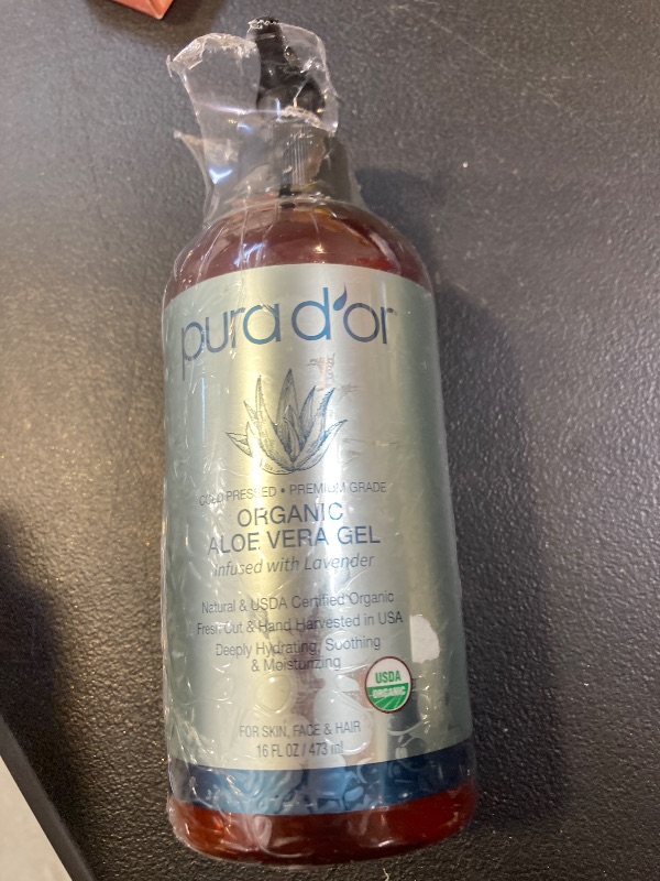 Photo 1 of PURA D'OR 16 Oz ORGANIC Aloe Vera Gel - Lavender - All Natural - ZERO Artificial Preservatives - Deeply Hydrating & Moisturizing - Sunburn, Bug Bites, Rashes, Small Cuts, Eczema Relief - Skin & Hair