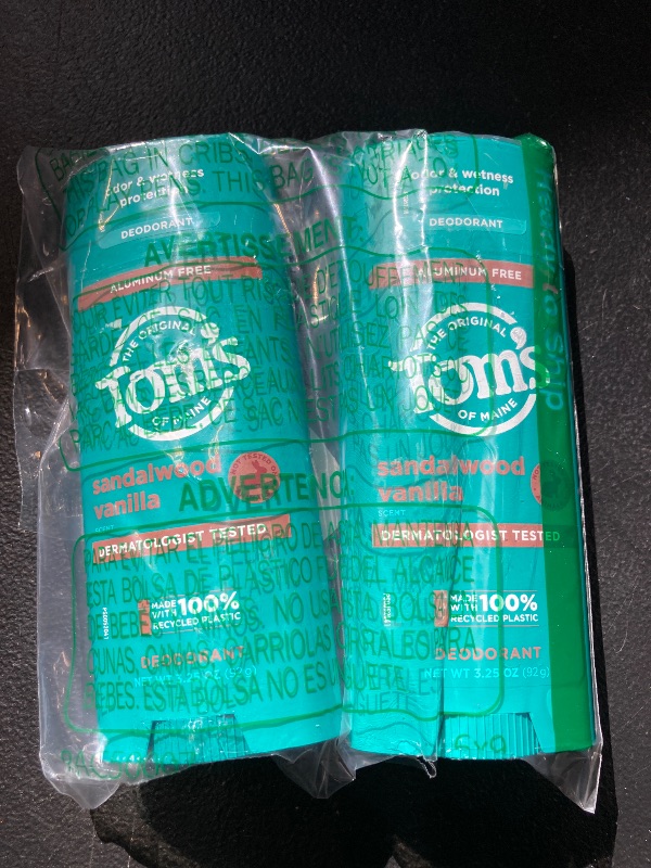 Photo 1 of Tom's of Maine Sandalwood Vanilla Aluminum Free Natural Deodorant For Women & Men | Goes on Clear | Odor & Wetness Protection | Naturally Derived and Moisture-Locking Ingredients | 3.25 oz (2 Pack)