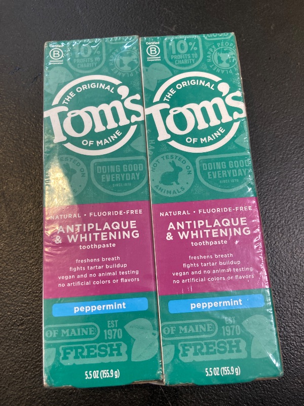 Photo 1 of Tom's of Maine Fluoride-Free Antiplaque & Whitening Natural Toothpaste, Peppermint, 5.5 oz. (Pack of 2)