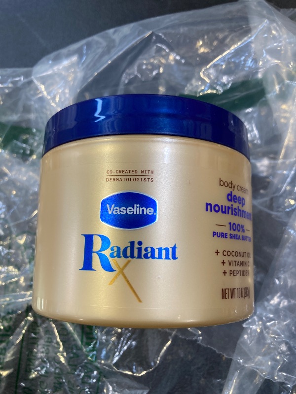 Photo 1 of Vaseline Radiant X Deep Nourishment Body Cream 100% Pure Shea Butter, Coconut Oil, Vitamin C, & Peptides 10 oz