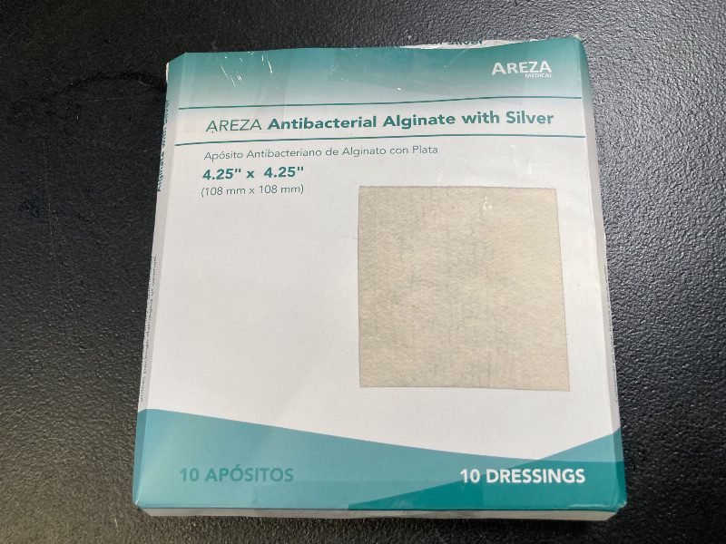 Photo 1 of Areza Medical - Silver Alginate (Antibacterial Alginate with Silver) - Sterile - Wound Dressing Pads - 4.25" X 4.25" (10.8 cm X 10.8 cm) - 10 PCS per Box - FSA/HSA Approved