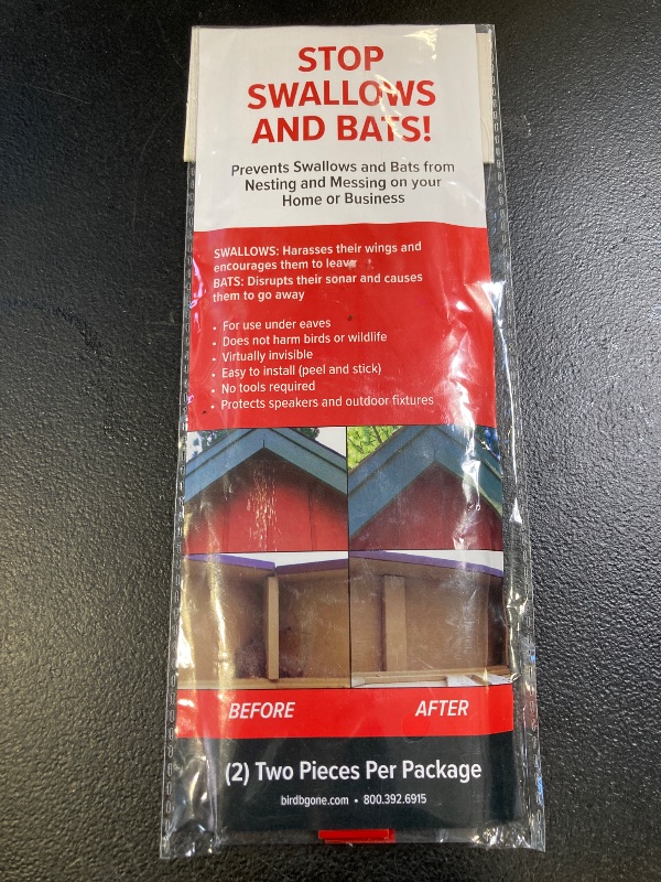 Photo 1 of Bird B Gone - Swallow Shield - Transparent 3"x11" Adhesive Strips (2 Pack) - Nesting Deterrent for Eaves & Overhangs - Humane & Virtually Invisible - Easy to Install - Repels Swallows & Bats
