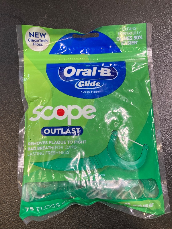 Photo 1 of Oral-B Glide Complete Floss Picks, Dental Floss Picks, Scope Outlast, 75-ct, Toothpicks Floss Picks