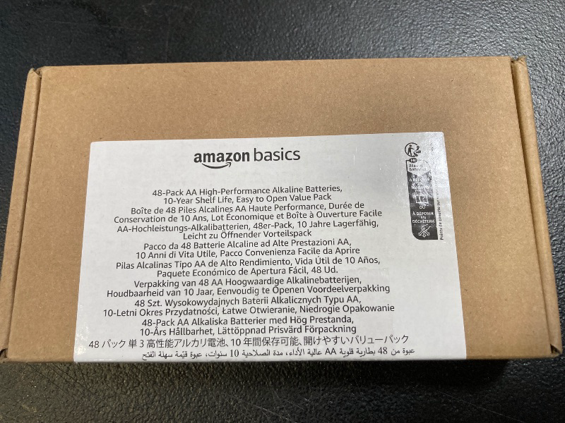Photo 1 of Amazon Basics 48-Pack AA Alkaline High-Performance Batteries, 1.5 Volt, 10-Year Shelf Life