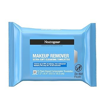 Photo 1 of Neutrogena Makeup Remover Wipes, Daily Facial Cleanser Towelettes, Gently Cleanse and Remove Oil & Makeup, Alcohol-Free Makeup Wipes, 25 ct