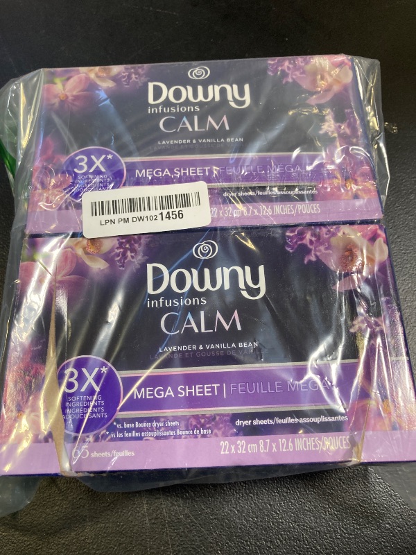 Photo 1 of Downy Infusions Mega Dryer Sheets, Laundry Fabric Softener, CALM, Lavender and Vanilla Bean, 130 Count