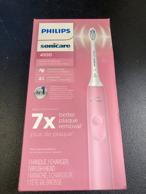 Photo 1 of Philips Sonicare 4100 Rechargeable Electric Toothbrush, with Pressure Sensor, 2 Intensity Settings, SmarTimer and QuadPacer, 14-Day Battery Life, Deep Pink, Model HX3681/26