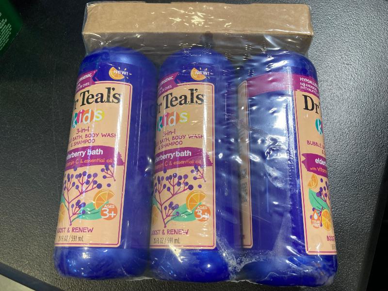 Photo 1 of Dr Teal's Kids 3-in-1 Bubble Bath, Body Wash & Shampoo, Boost & Renew Elderberry with Vitamin C, 20 fl oz. (Pack of 3)