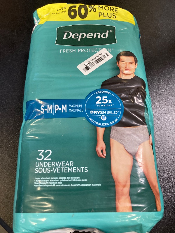 Photo 1 of Depend Fresh Protection Adult Incontinence Underwear for Men, Disposable, Maximum, Small/Medium, Grey, 32 Count, Packaging May Vary