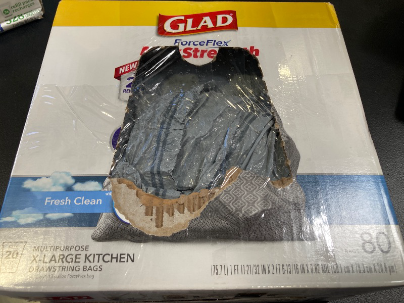 Photo 1 of Glad Force Flex Max Strength Kitchen Drawstring Trash Bags, 20 Gal, Fresh Clean, 80 Ct, Pack May Vary