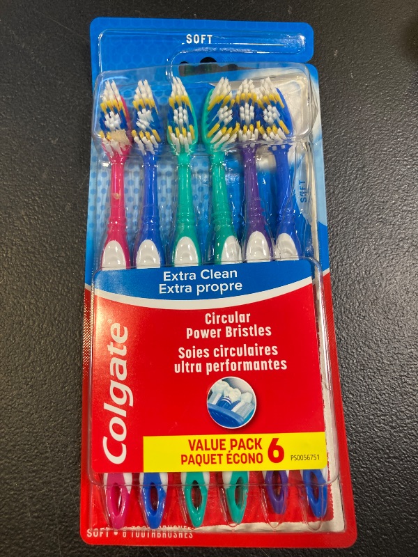 Photo 1 of Colgate Extra Clean Toothbrush, Soft Toothbrush for Adults Packaging May Vary, 6 Count