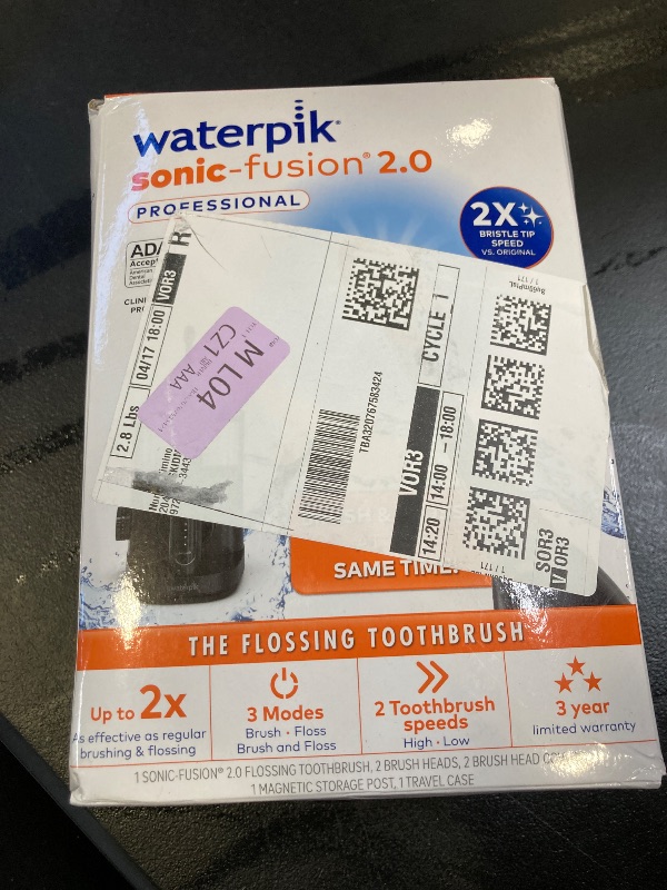 Photo 1 of Waterpik Sonic-Fusion 2.0 Professional Flossing Electric Toothbrush with Water Flosser Combo In One, Black SF-04, Packaging May Vary