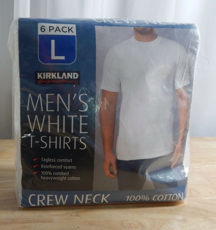 Photo 1 of Men's Kirkland Signature 100% Cotton Crew Neck Undershirt T-Shirt 6 Pack - Size L