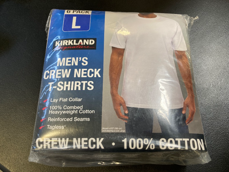 Photo 1 of Men's Kirkland Signature 100% Cotton Crew Neck Undershirt T-Shirt 6 Pack - Size L 
