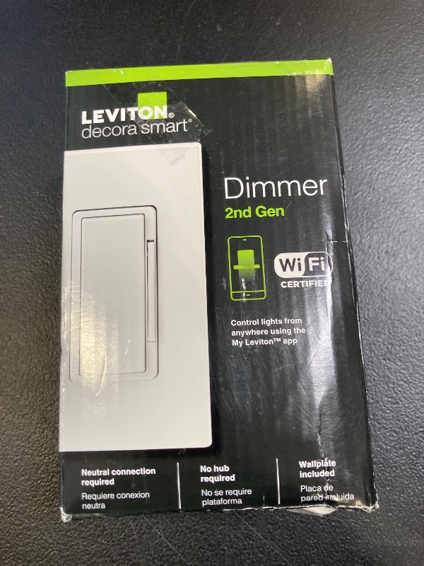 Photo 1 of Leviton Decora Smart Dimmer Switch, Wi-Fi 2nd Gen, Neutral Wire Required, Works with Matter, My Leviton, Alexa, Google Assistant, Apple Home/Siri & Wired or Wire-Free 3-Way, D26HD-1RW, White