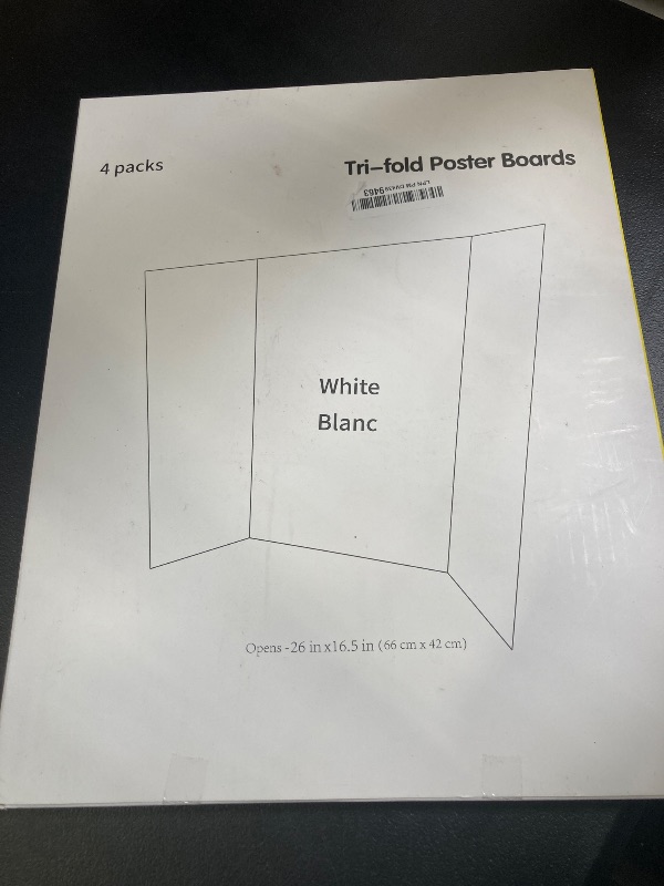 Photo 1 of Rsgift 4 Pcs 26x16.5 inches Medium Trifold Poster Boards with Double Sided Tapes and Cardboard, Corrugated Display Boards, Professional Presentation Boards for School Project, Exhibitions