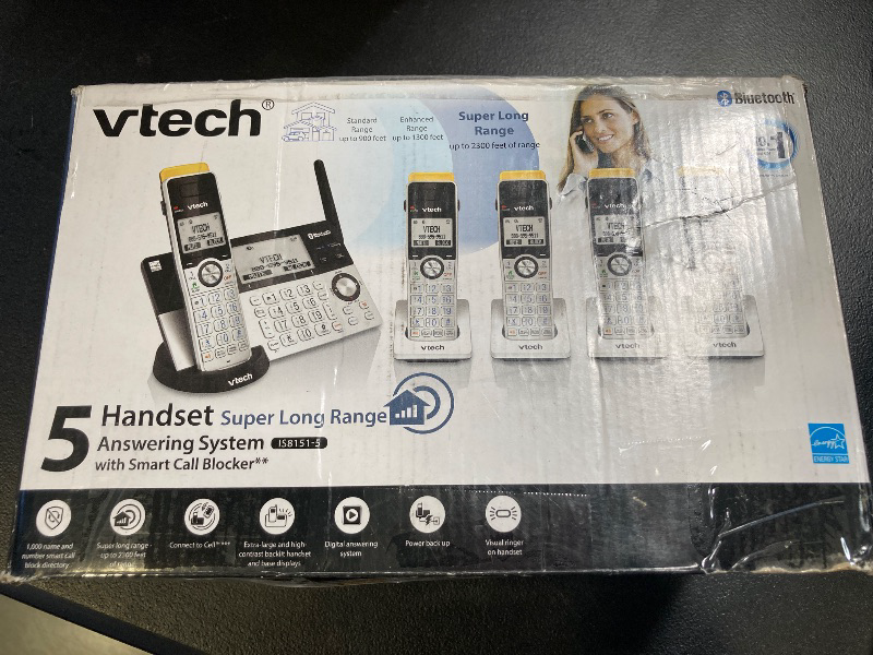 Photo 1 of VTech IS8151-5 Super Long Range 5 Handset DECT 6.0 Cordless Phone for Home with Answering Machine, 2300 ft Range, Call Blocking, Bluetooth, Headset Jack, Power Backup, Intercom, Expandable to 12 HS