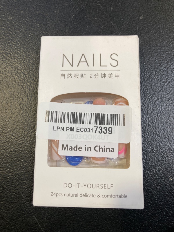 Photo 1 of French Tip Press on Nails Medium Square Fake Nails Sweet White Nail Tips Designs Full Cover Square Shape False Nails Nude Acrylic Glue on Nails Medium Length for Women Girls, 24PCS