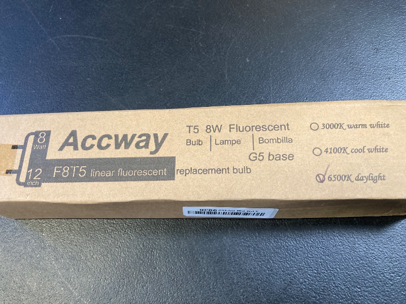 Photo 1 of Accway (6 Pack) F8T5/DL 6500K 12’’ Linear Fluorescent Light Bulb, 8W Day Light T5 Tube, F8T5/D Bright White Lamp G5 Base Replacement for Under Cabinet Light, RV, Closet