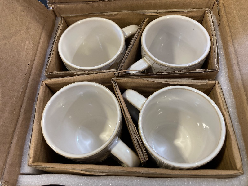 Photo 1 of LE TAUCI Coffee Mugs 12 oz, Ceramic Mug Set, Embossment Cups for Latte, Hot Tea, Cappuccino, Mocha, Cocoa, Suit For Housewarming Wedding - 3.4 inch, Set of 4, Arctic White