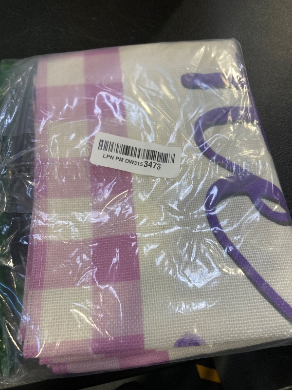 Photo 1 of Croar He is Risen Easter Cross Christian Table Runner, Religious Lavender Daisy Flower Purple Plaid Kitchen Dining Table Decoration, Spring Burlap Indoor Outdoor Home Decor Party Supply 13 x 90 Inches