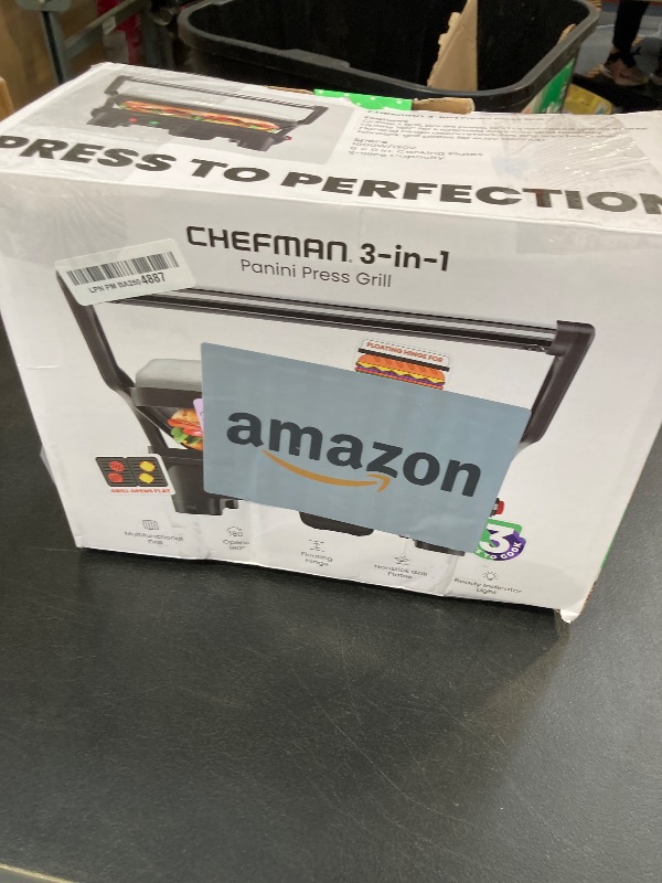 Photo 1 of Chefman Electric Panini Press Grill and Gourmet Sandwich Maker w/ Non-Stick Coated Plates, Opens 180 Degrees to Fit Any Type or Size Food, Dishwasher Safe Removable Drip Tray, Stainless Steel/Black