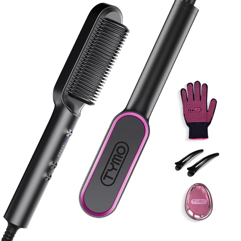 Photo 1 of Hair Straightener Brush, TYMO Ring Hair Straightener Comb Straightening Brush for Women with 5 Temps 20s Fast Heating & Dual Voltage, Black