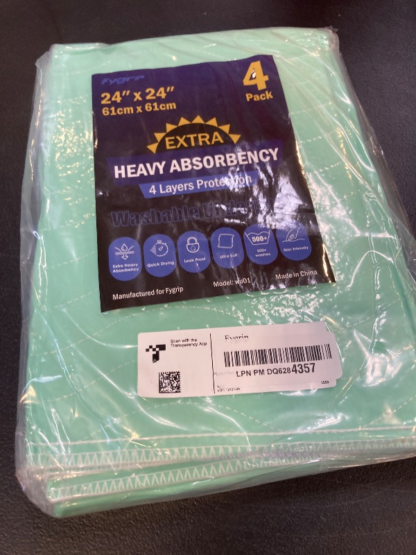 Photo 1 of 4 Pack 24” x 24” Extra Heavy Absorbency Washable Underpads, Waterproof Nursing Pads Incontinence Bed Pads, Reusable Washable Pee Pads for Dogs, Diaper Changing & Adults, Washable Puppy Pads