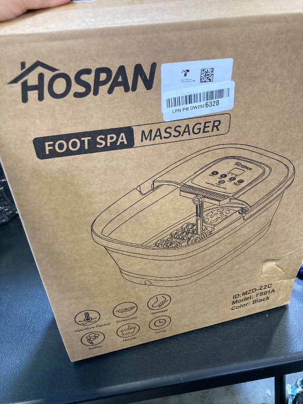 Photo 1 of HOSPAN Collapsible Foot Spa with Heat, Bubble, Red Light, and Temperature Control, Foot Bath Massager with 8 Shiatsu Massage Rollers, Pedicure Foot Spa for Relaxation and Stress Relief, Black