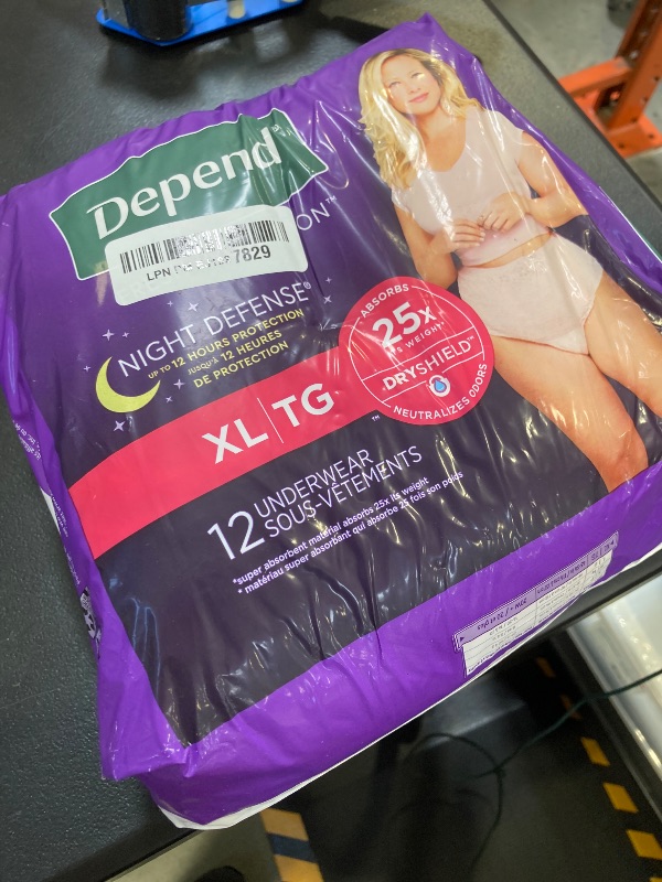 Photo 1 of Depend Night Defense Adult Incontinence & Postpartum Bladder Leak Underwear for Women, Disposable, Overnight, Extra-Large, Blush, 12 Count, Packaging May Vary
